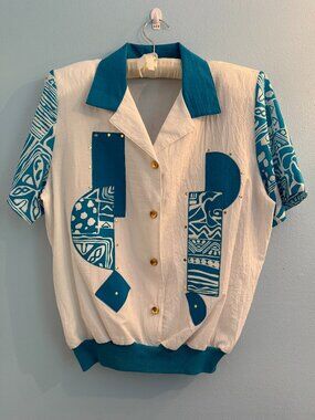 1980s Vintage Blue Geometric Windbreaker Pullover Regal Size XL